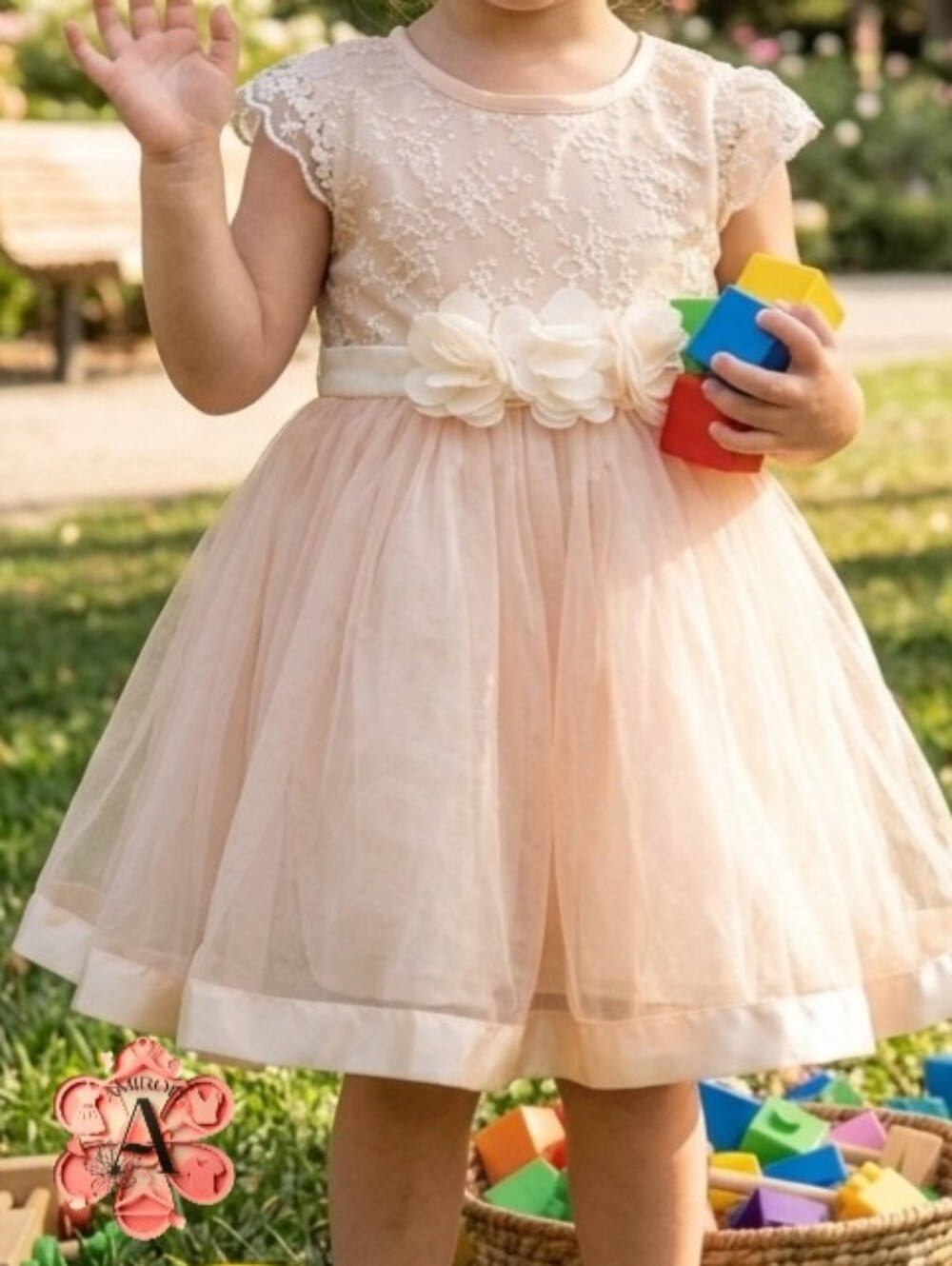 2x1 BOGO SHEIN Blush Pink Floral Embroidered Tulle Dress for Girls